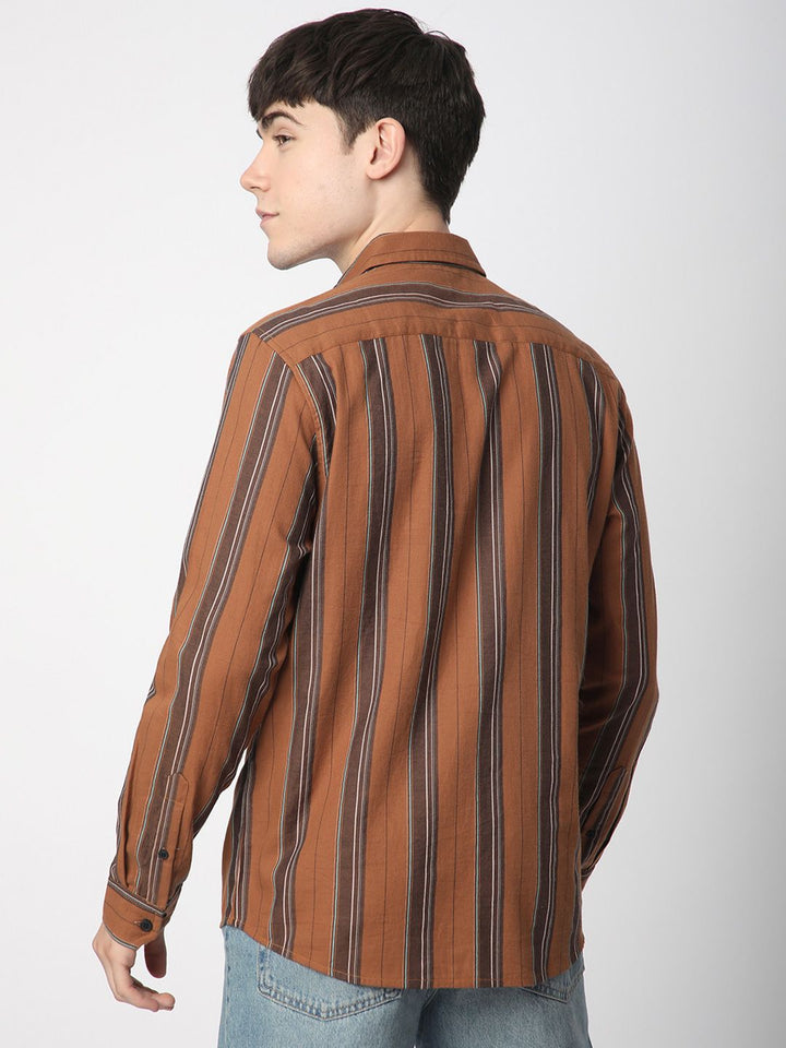 VASTRADO Men Classic Fit Spread Collar Vertical Striped Cotton Casual Shirt