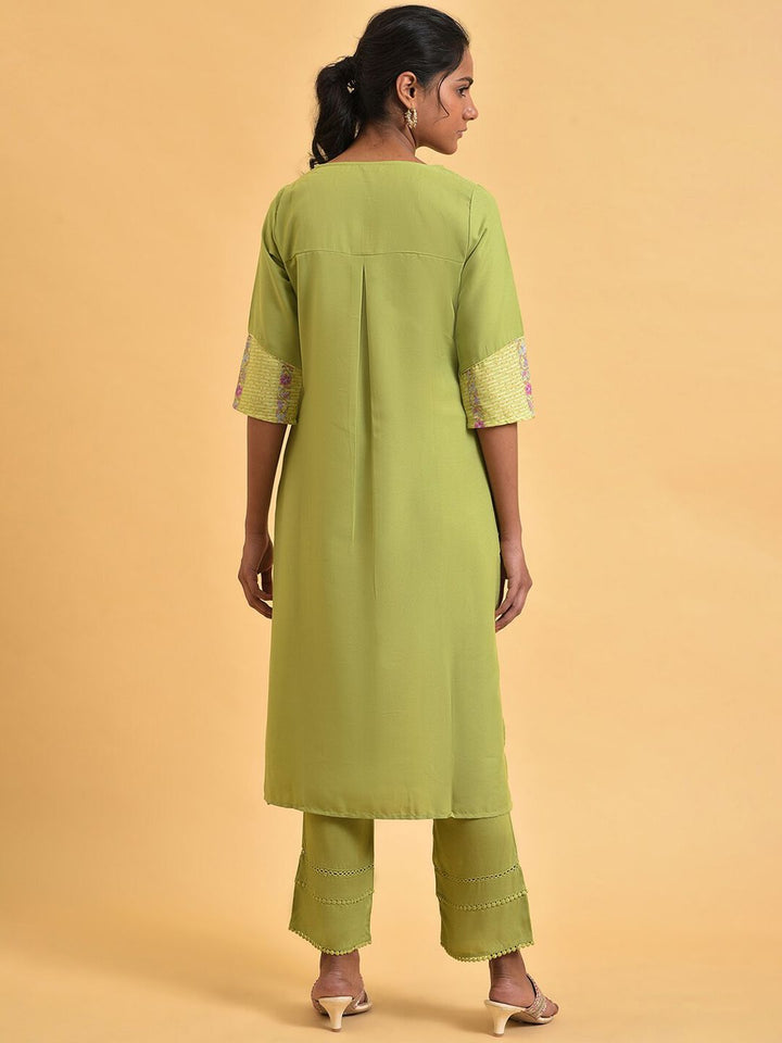 W Floral Printed Keyhole Neck Straight Kurta