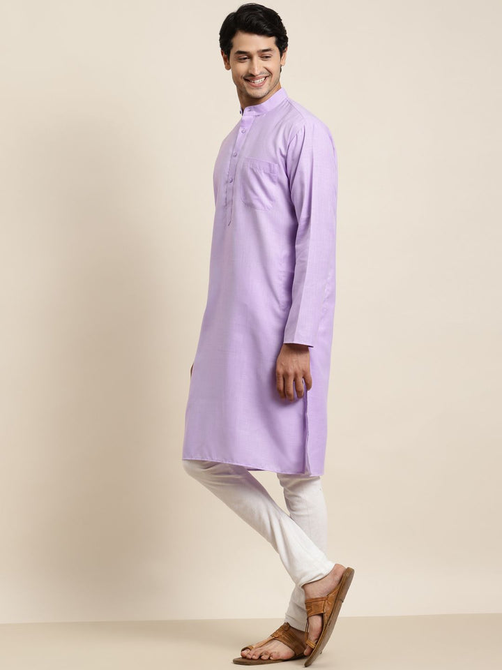 Anug by SOJANYA Men Purple Band Collar Kurta