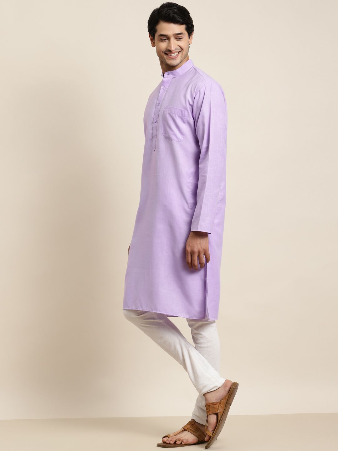 Anug by SOJANYA Men Purple Band Collar Kurta