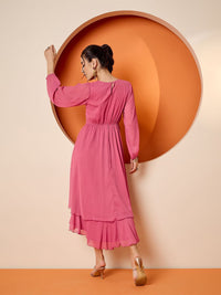 Antheaa Embellished Puff Sleeve Chiffon Fit & Flare Dress