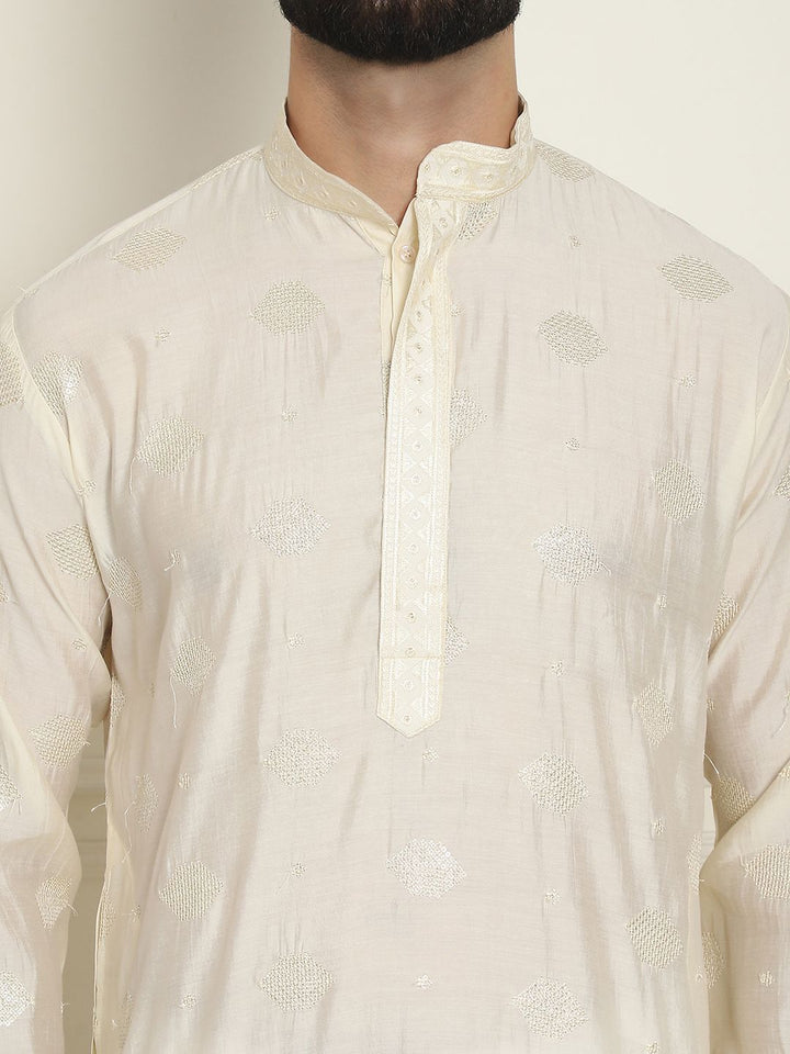 SOJANYA Kurta Lurus Sutera Kapas Sulam Geometrik Dengan Churidar