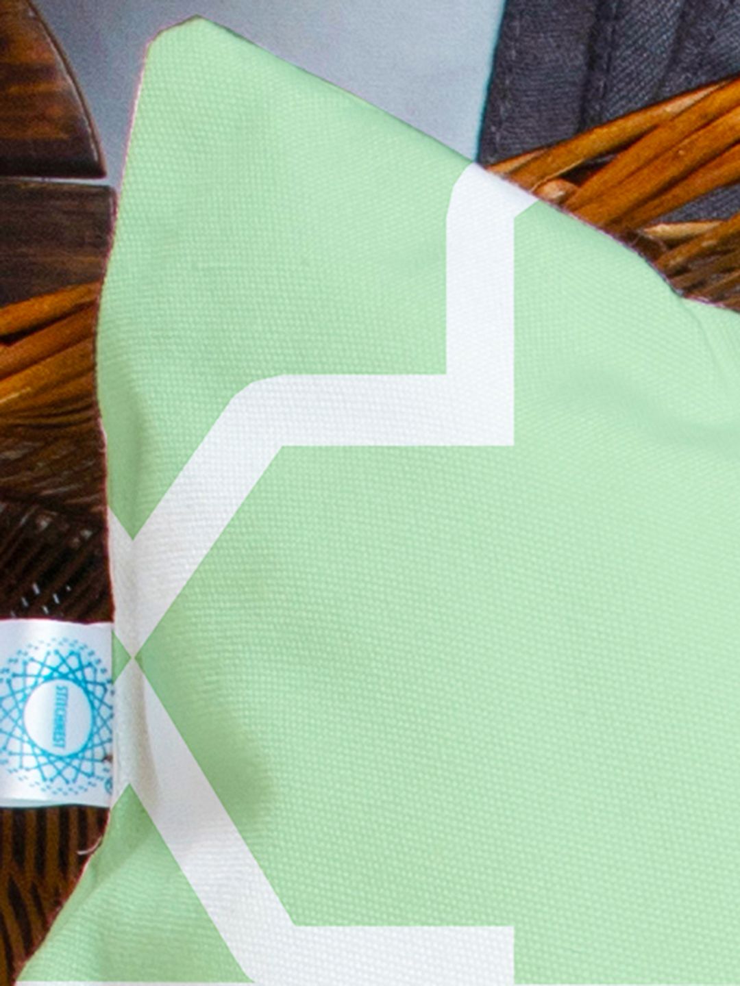 STITCHNEST Green & White Set of 2 Rectangle Cushion Covers