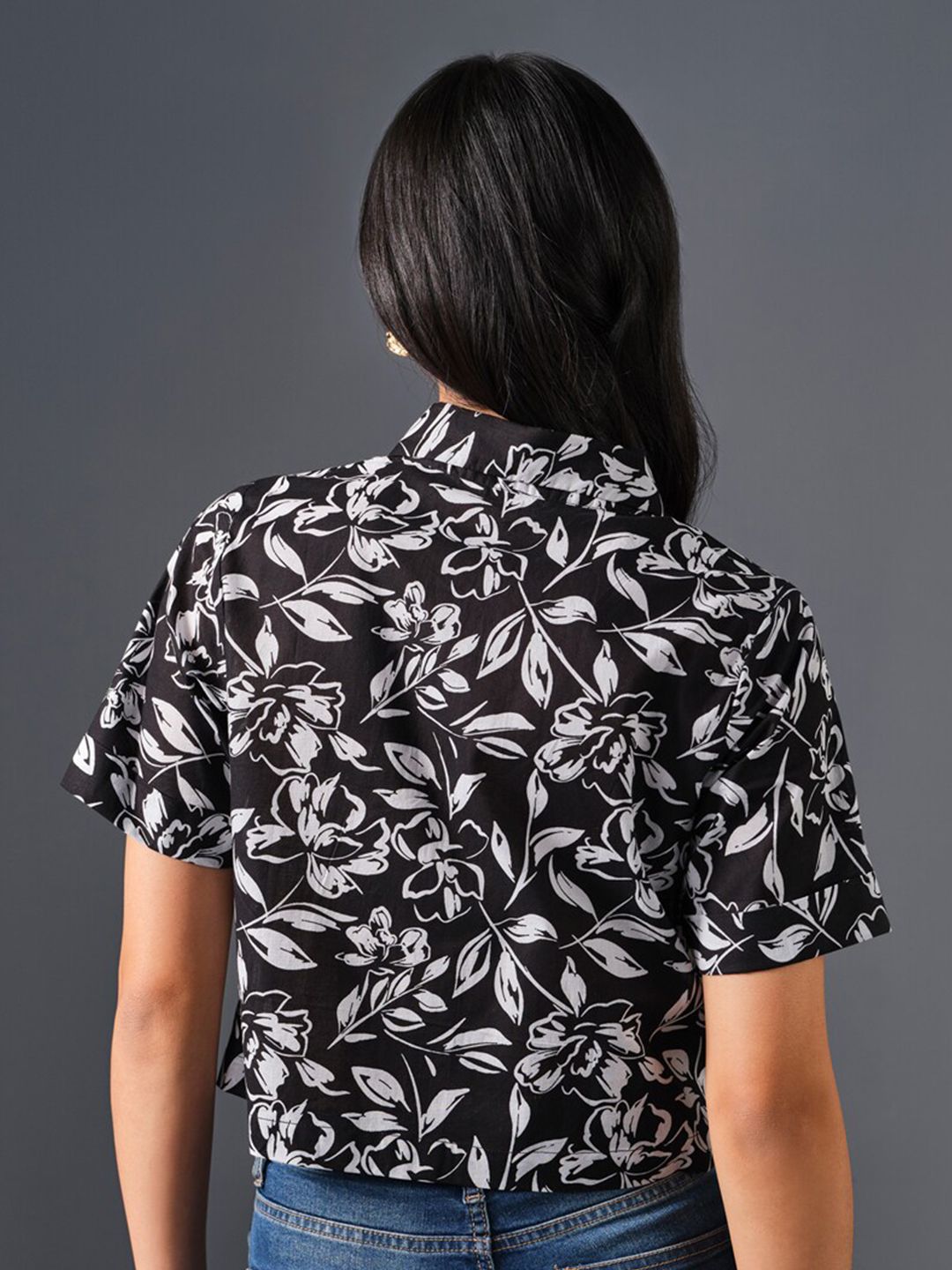 AND Floral Print Cotton Shirt Style Top