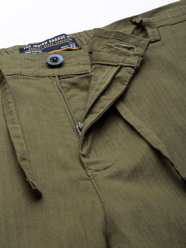 Garage CO Lelaki Olive Green Slim Fit Linen Campuran