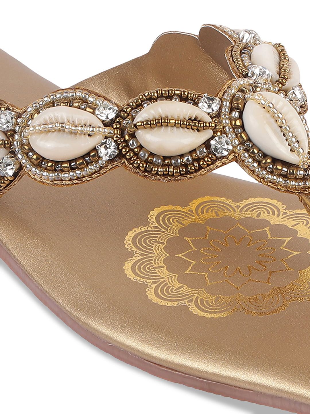 Mochi Embellished Open Toe Flats