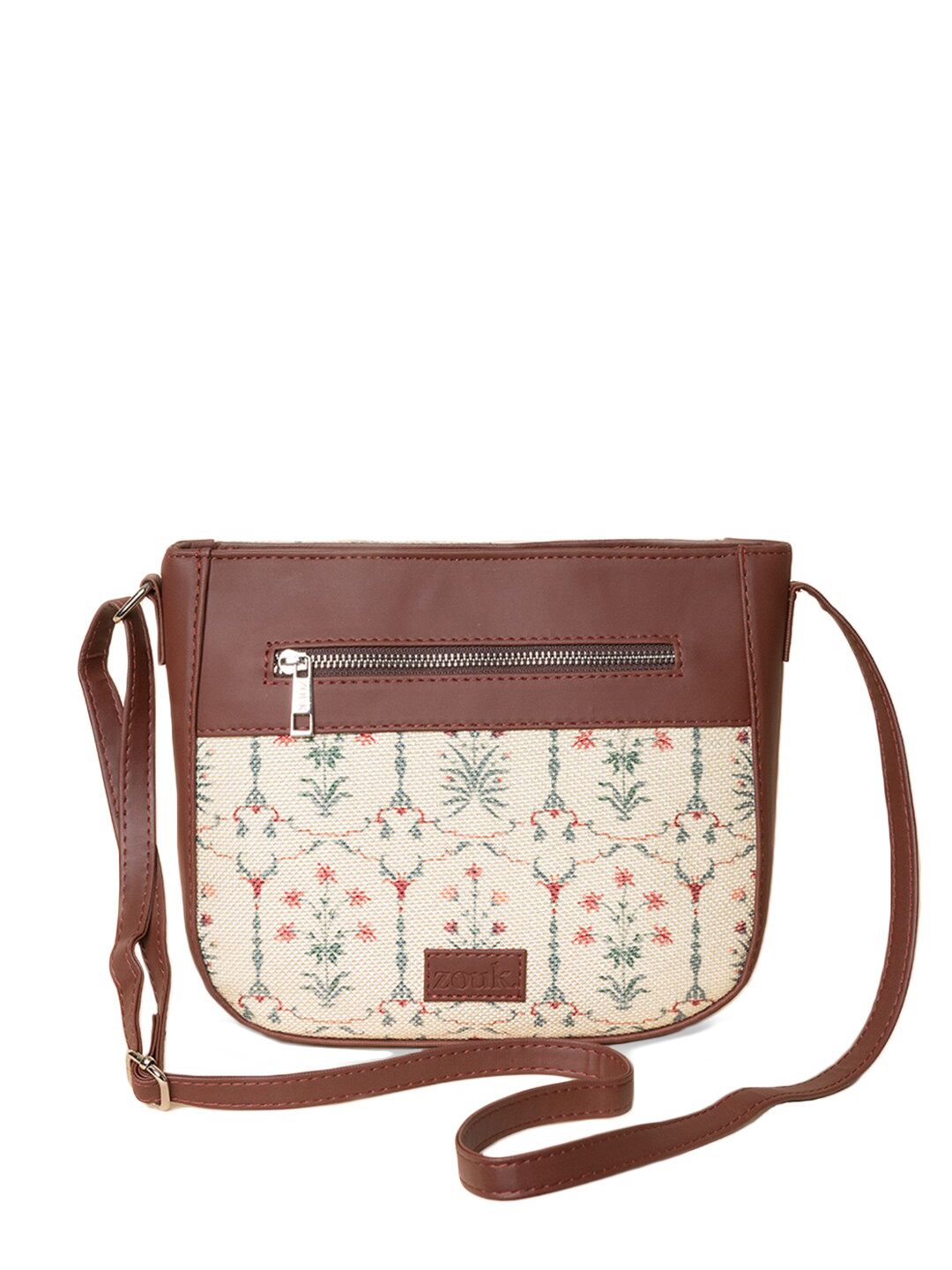 ZOUK Women Off White Ethnic Motifs Printed Structured Sling Bag