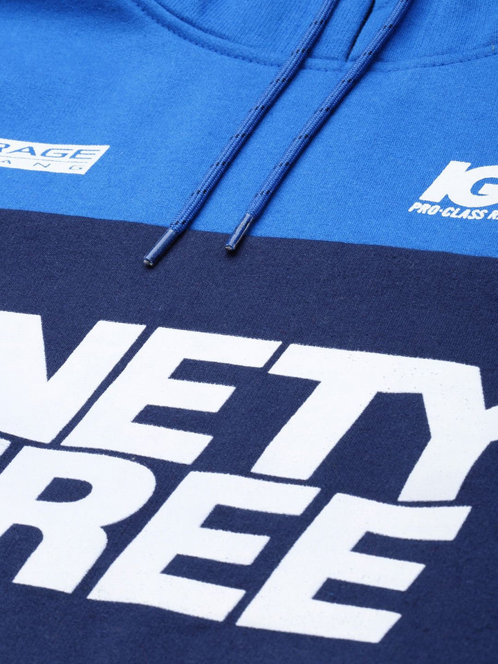 The Indian Garage Co Men Blue Colourblocked Hooded Sweatshirt