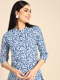 Anouk Women Blue Floral Printed Regular Pure Cotton Kurta with Trousers
