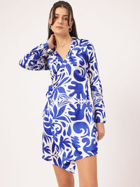 DressBerry Satin-Swagger Floral Printed Wrap Mini Dress