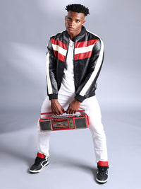 The Indian Garage Co Men Colourblock Slim Fit Zip-Front Faux Biker Jacket