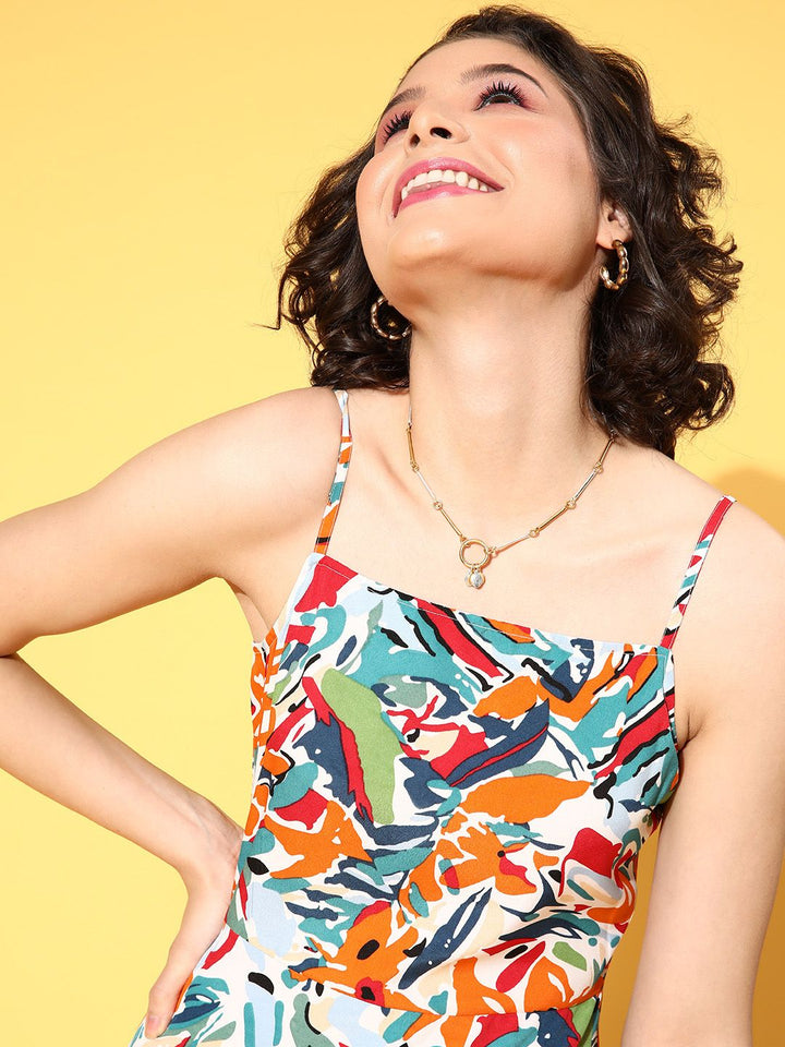Berrylush Multicoloured Floral Crepe A-Line Dress