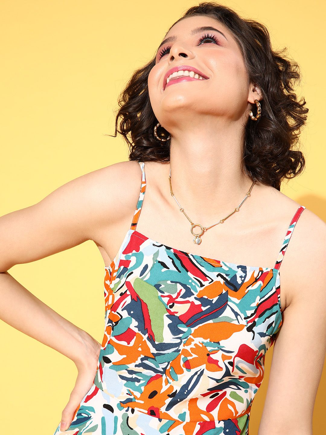 Berrylush Multicoloured Floral Crepe A-Line Dress