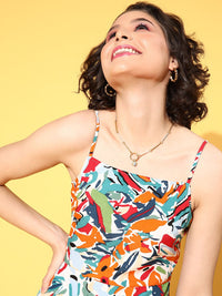 Berrylush Multicoloured Floral Crepe A-Line Dress