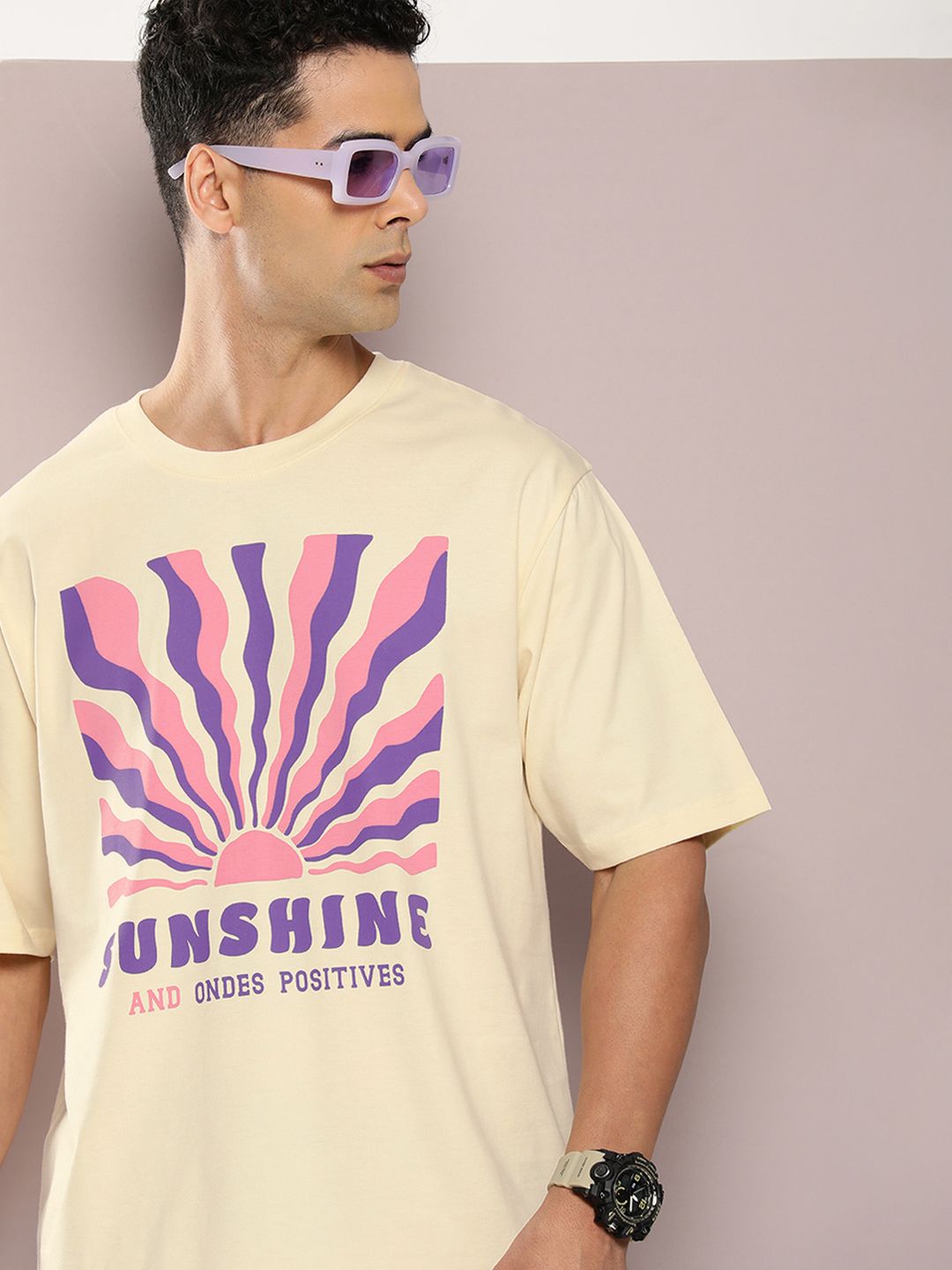 DILLINGER Men Graphic Printed Oversized Drop-Shoulder Sleeves Pure Cotton T-shirt