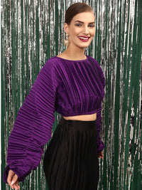 STREET 9 Vertical Striped Puff Sleeves Crop Top