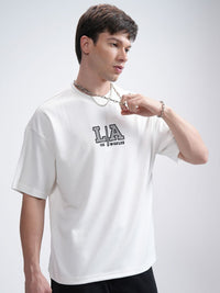 HIGHLANDER Men Round Neck Half Sleeve Oversized Embellished T- Shirt