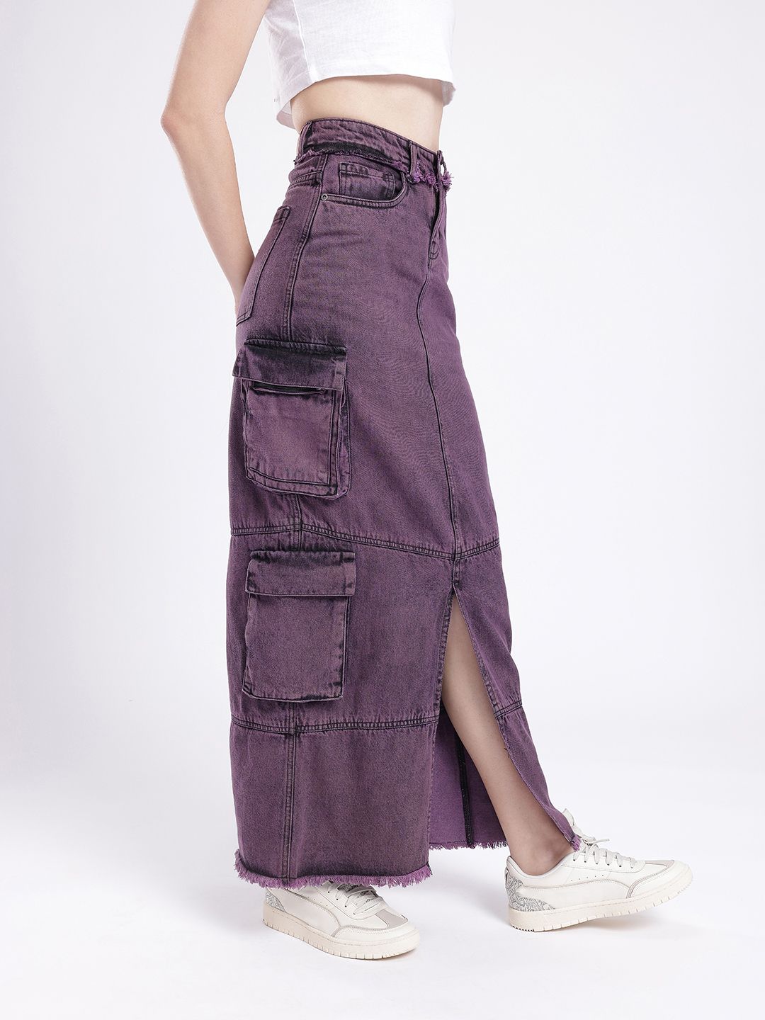DressBerry Women Urban Savvy Cargo Style Front Slit Straight Maxi Skirt