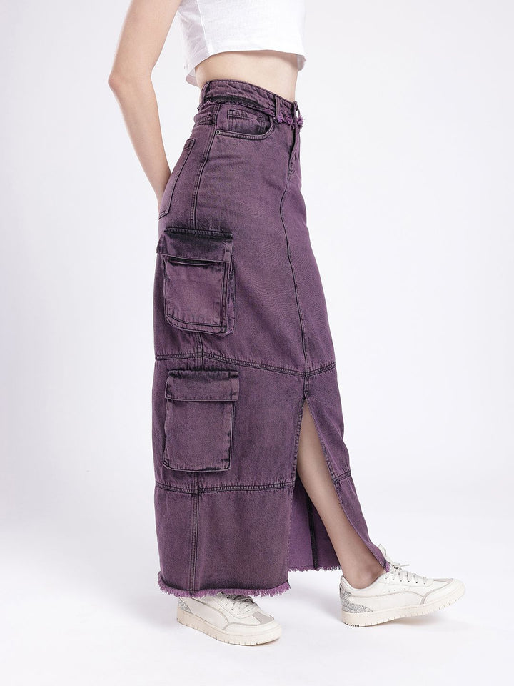 DressBerry Women Urban Savvy Cargo Style Front Slit Straight Maxi Skirt