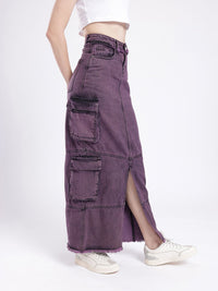 DressBerry Women Urban Savvy Cargo Style Front Slit Straight Maxi Skirt