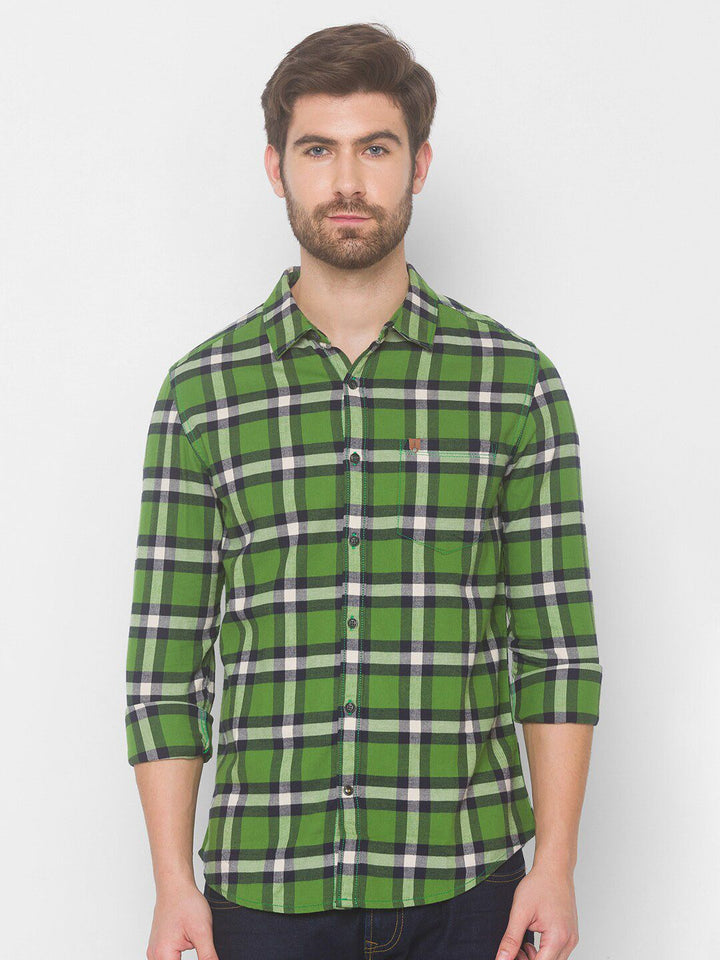 SPYKAR Men Green Tartan Checks Checked Casual Shirt