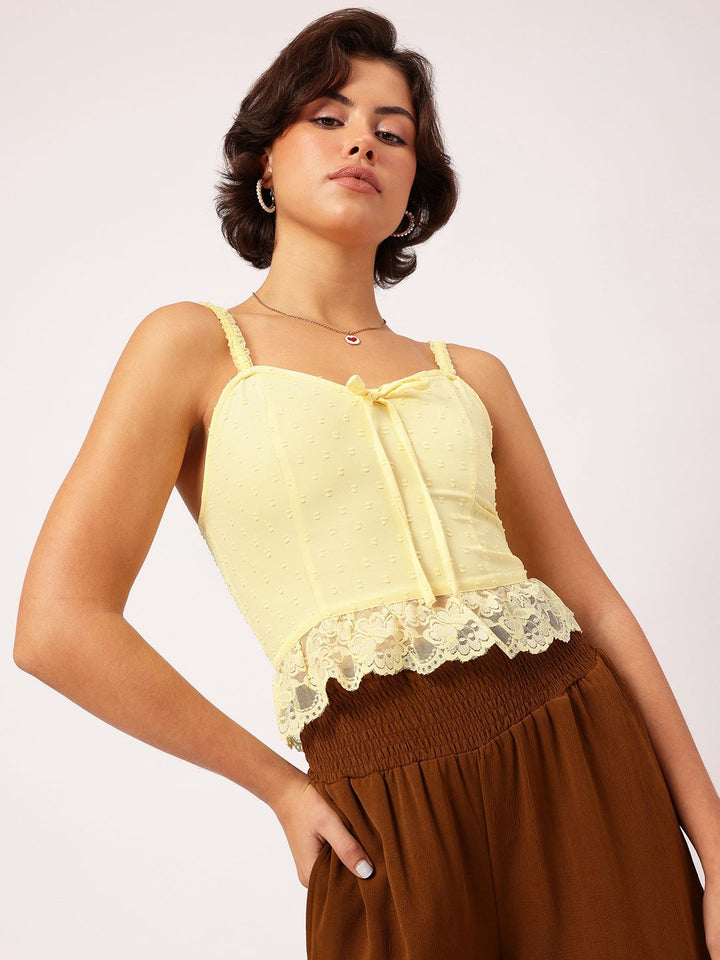 DressBerry Lace Love Smoked Bow Detail Dobby Weave Top