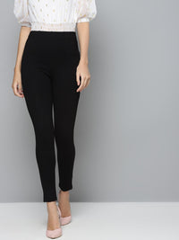 SASSAFRAS Women Black Solid High-Waist Treggings