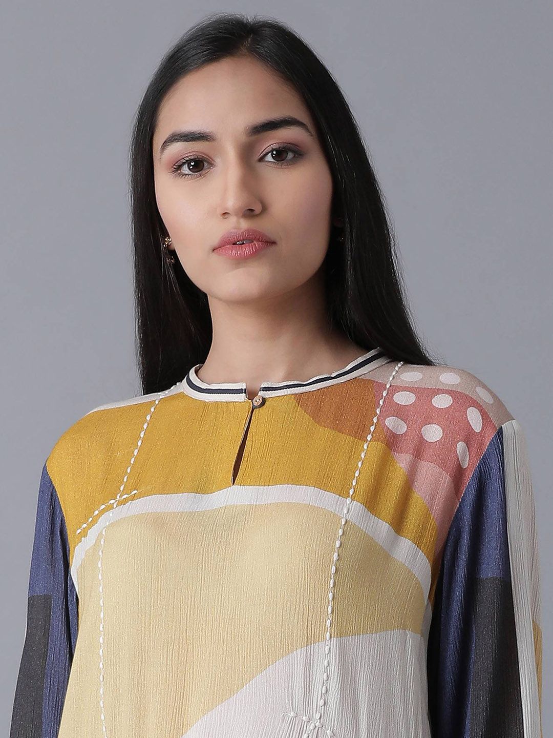 W Women Mustard Printed Viscose Rayon Fit & Flare Dress