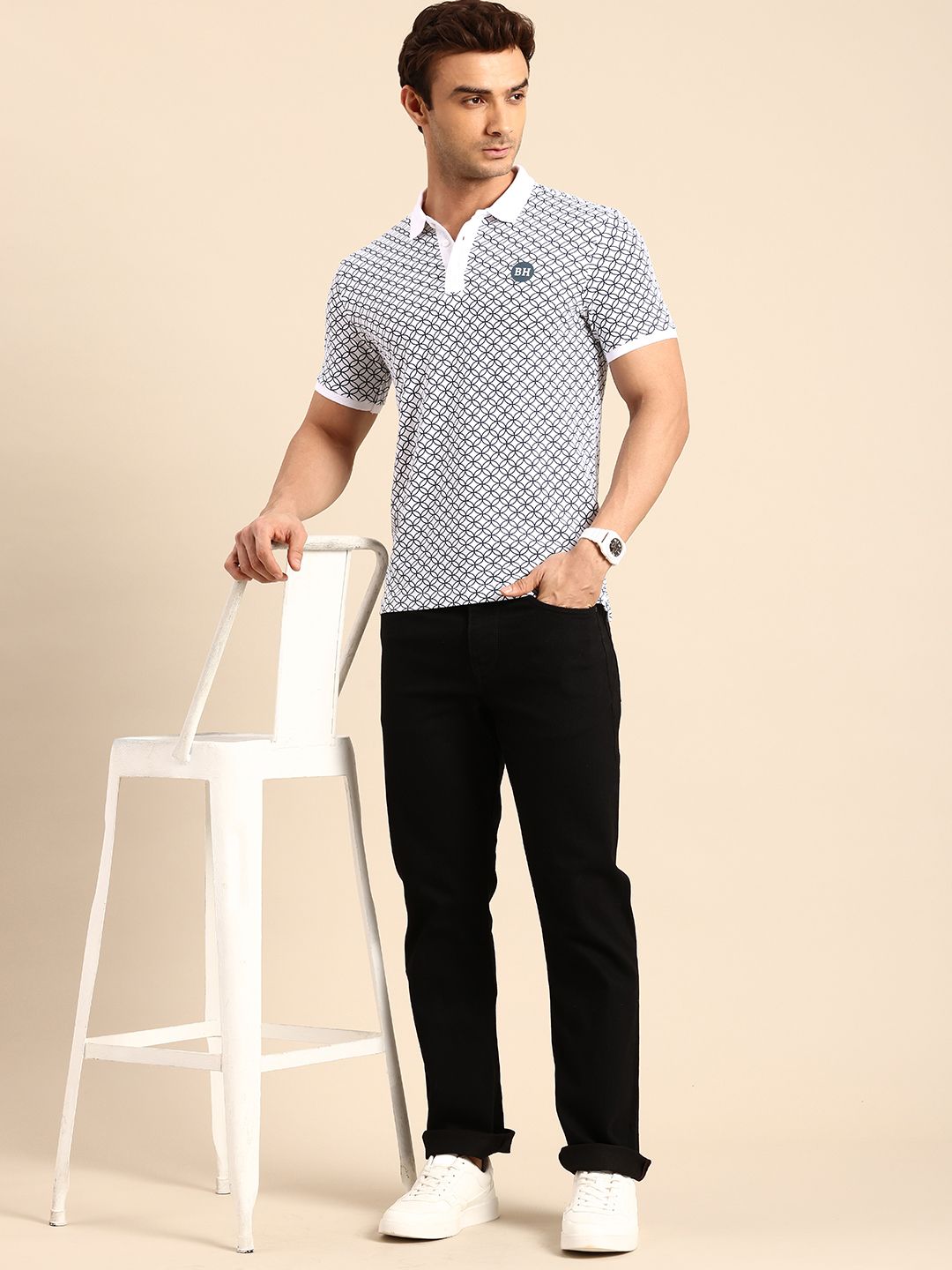 Being Human Geometric Printed Polo Collar Pure Cotton T-shirt