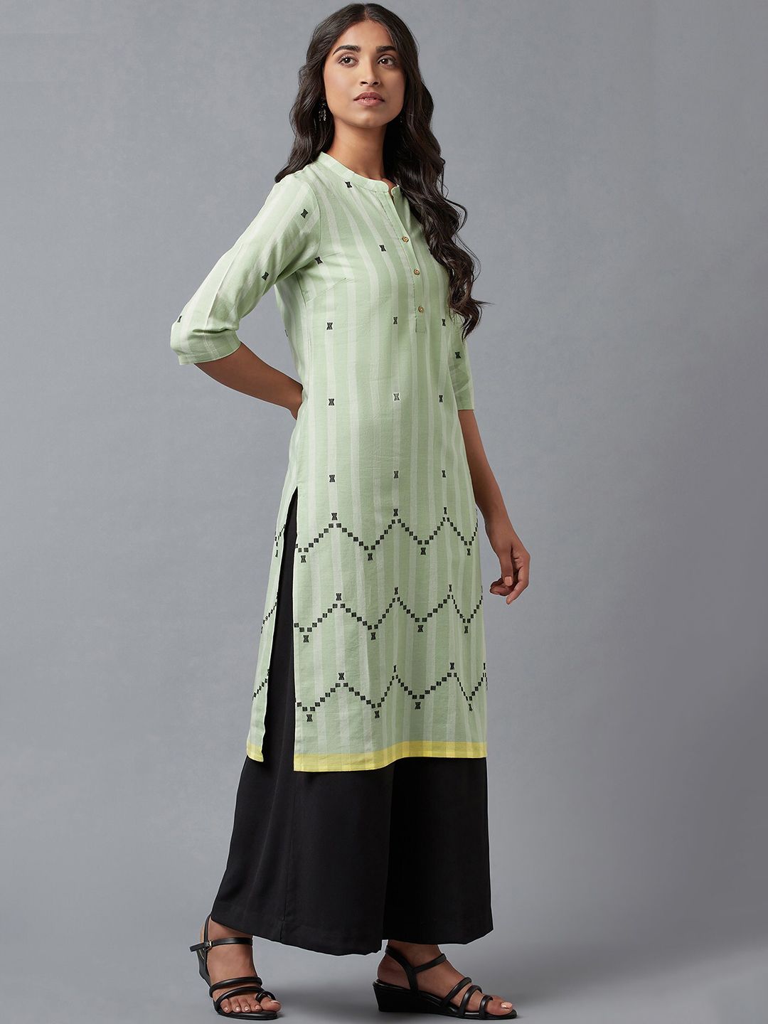 W Women Green Geometric Kurta