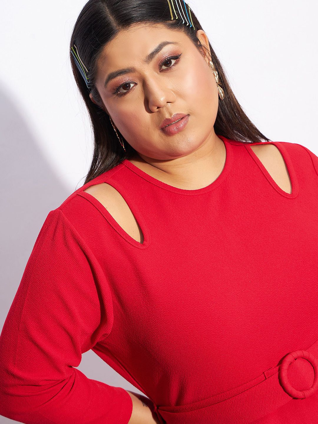 SASSAFRAS Curve Plus Size Round Neck Peplum Dress