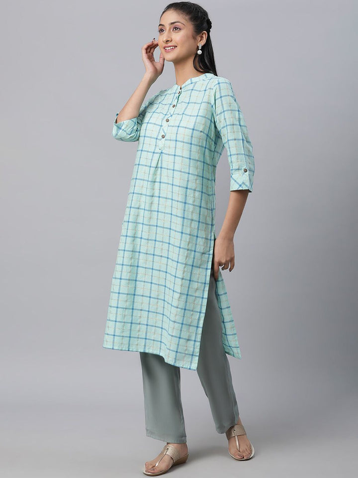 AURELIA Checked Straight Pure Cotton Kurta