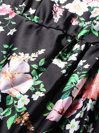 DressBerry Floral Print Satin-Finish A-Line Midi Dress