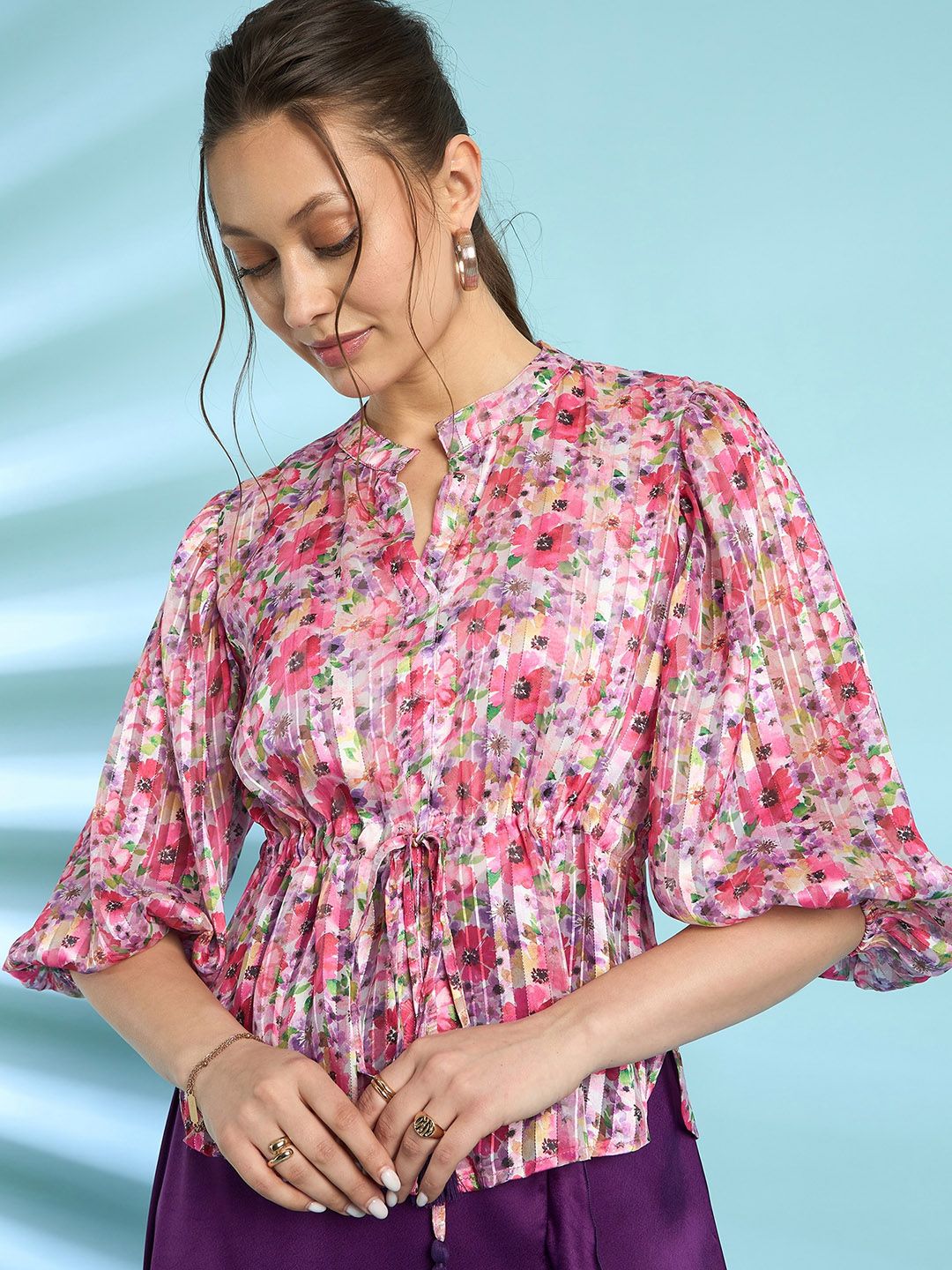 Antheaa Floral Printed Top With Skirt