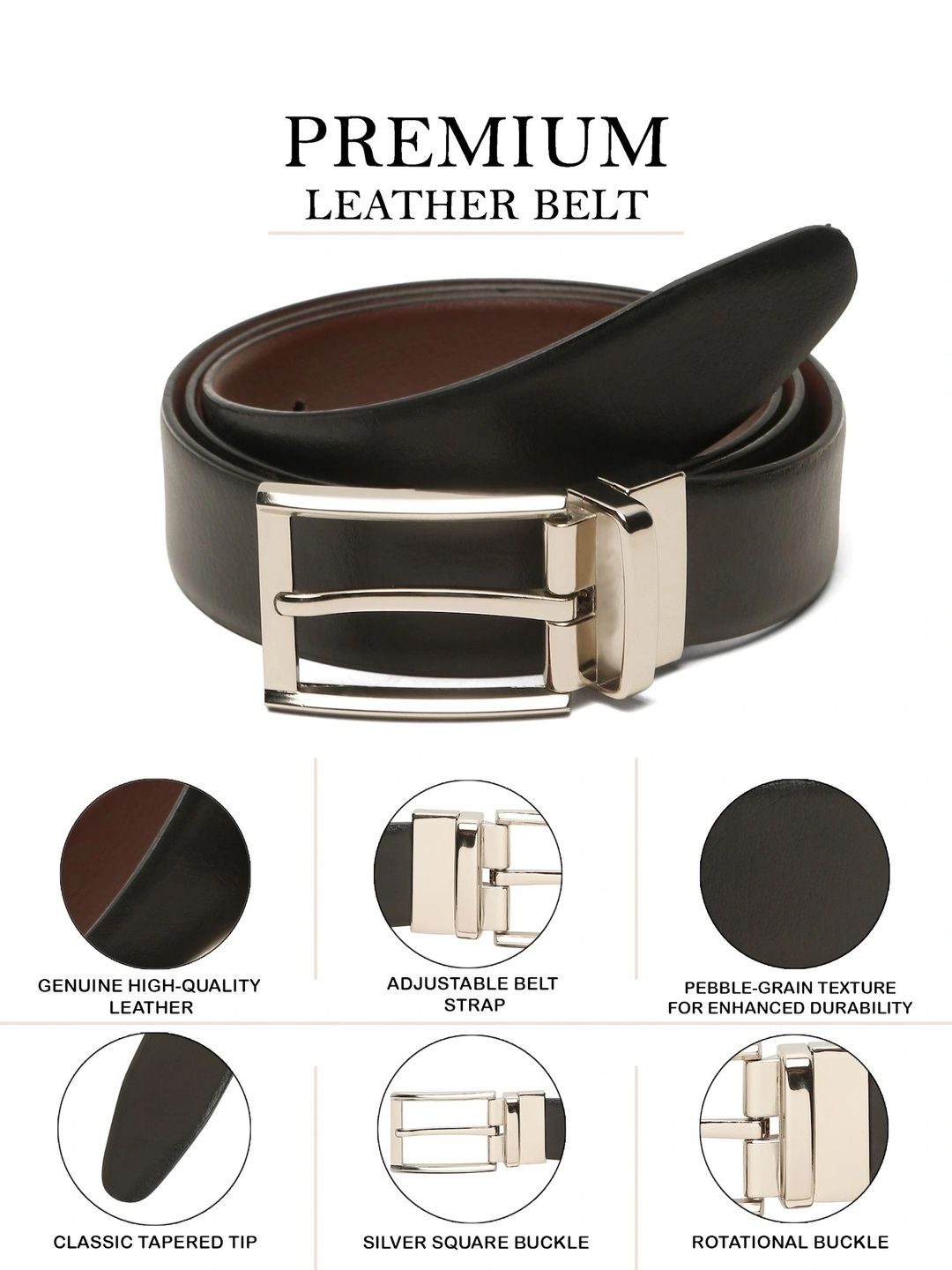 Teakwood Leathers Men Textured Leather Reversible Formal Belt