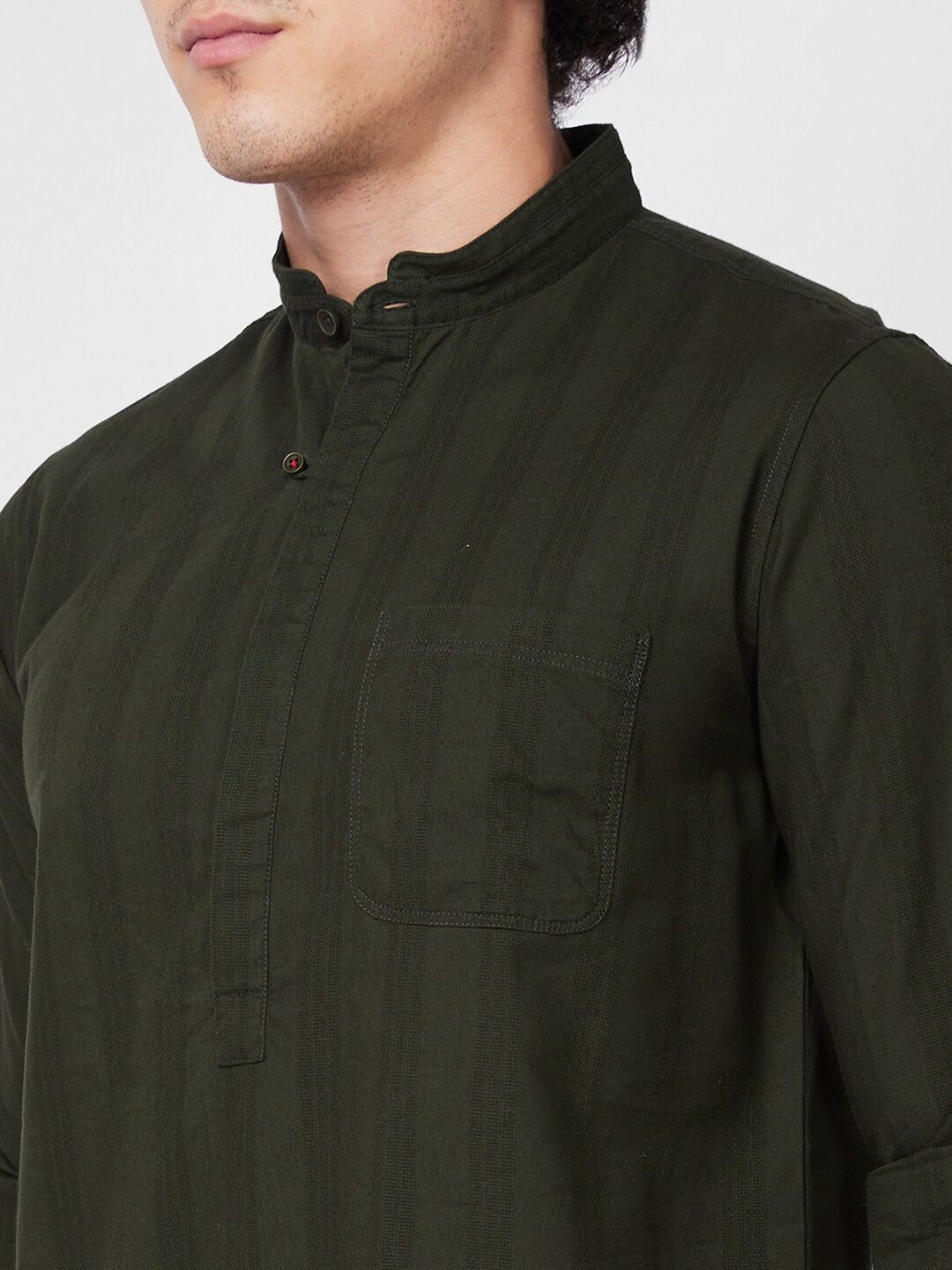 SPYKAR band collar Long Sleeves Striped Regular Fit Casual Pure Cotton Shirt