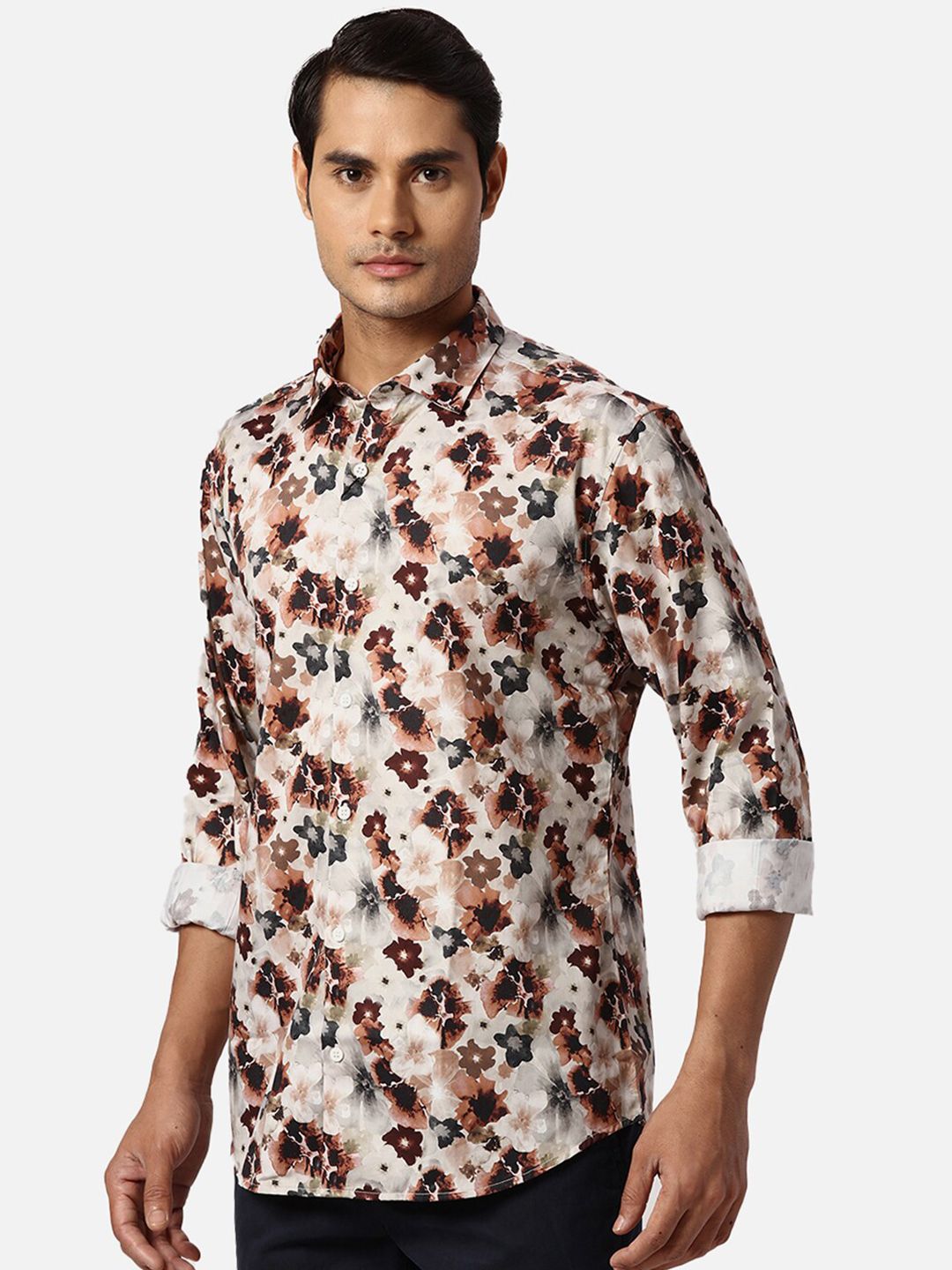 Park Avenue Floral Printed Spread Collar Slim Fit Floral Opaque Cotton Casual Shirt