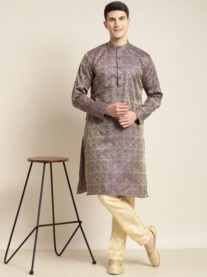 SOJANYA Kurta Motif Etnik Ungu & Emas Lelaki