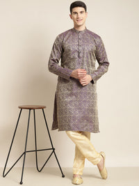 SOJANYA Kurta Motif Etnik Ungu & Emas Lelaki