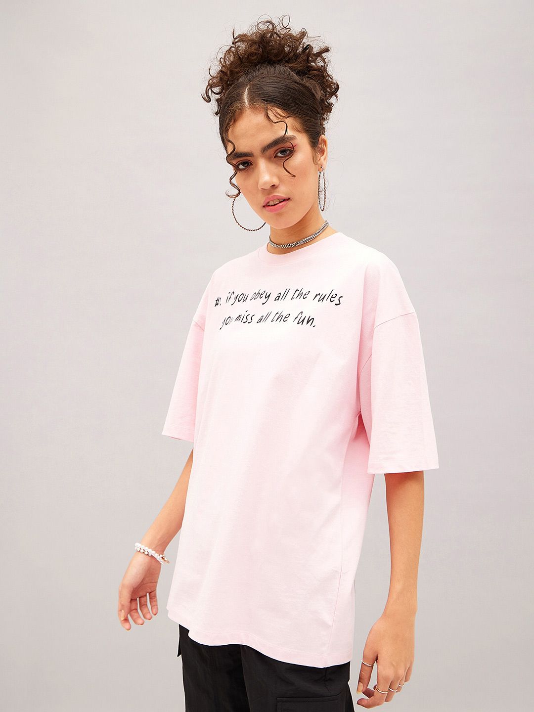 SASSAFRAS Typography Printed Pure Cotton Oversized T-shirt