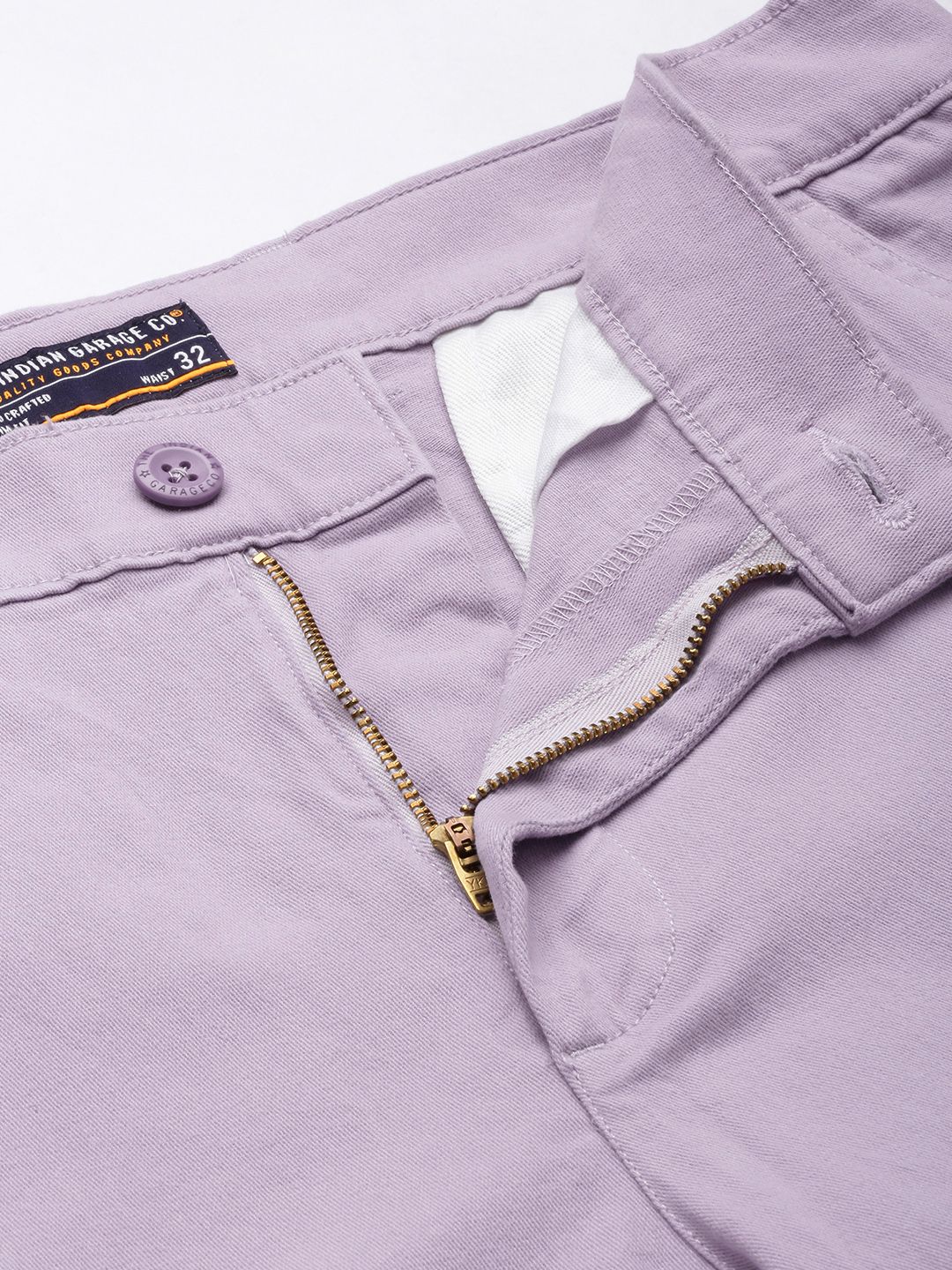 The Indian Garage Co Men Lavender Solid Smart Slim Fit Cargos Trousers