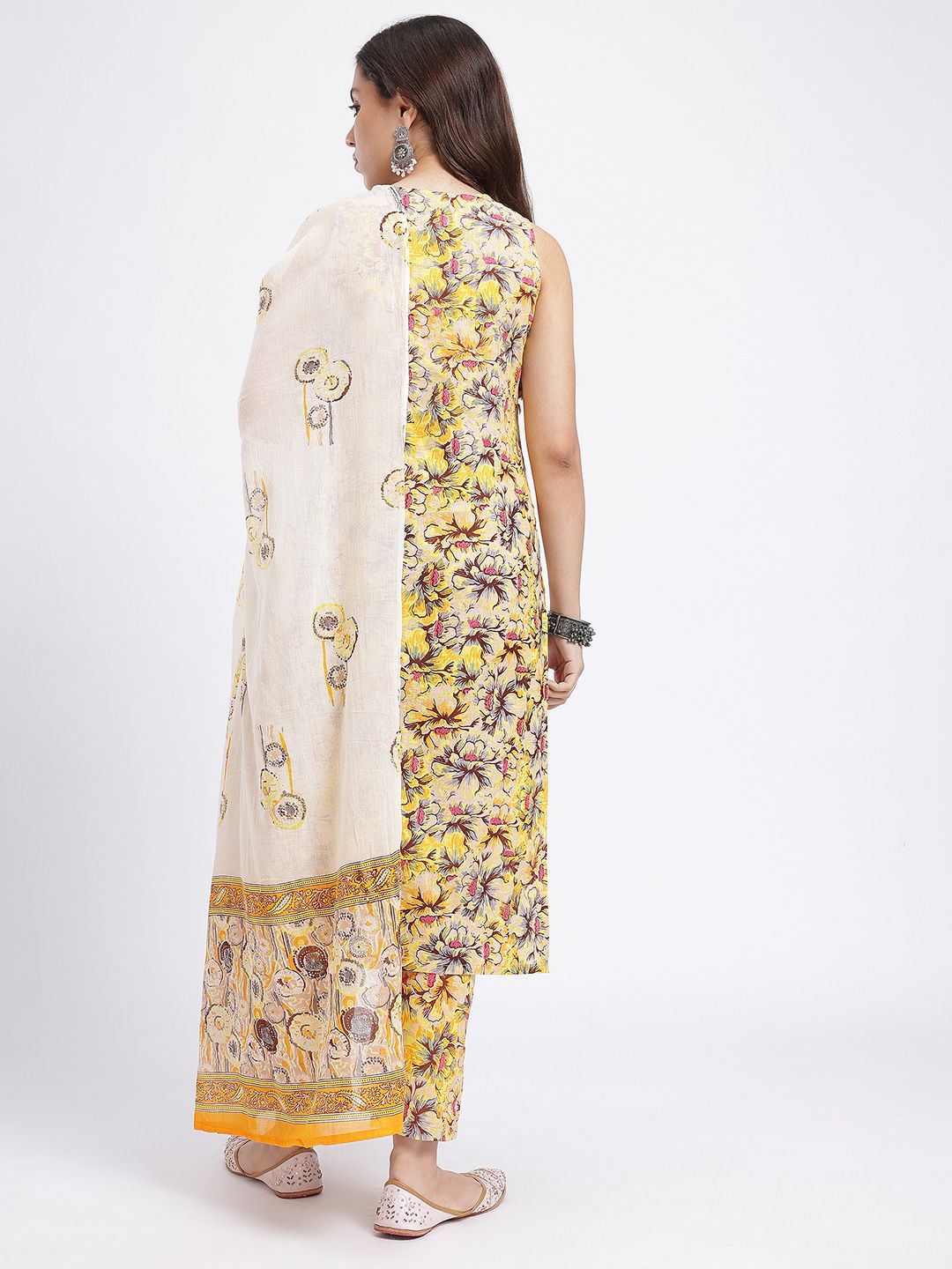 Anouk Floral Print V-Neck Pure Cotton Kurta & Trousers with Dupatta