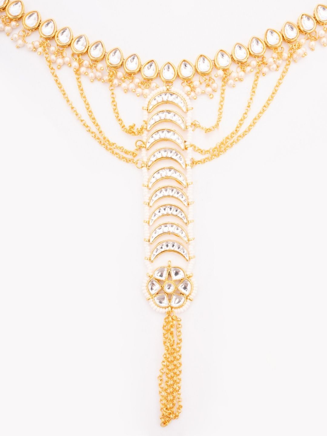 PANASH Silver-Plated Kundan Stone Studded & Beads Beaded Ring Bracelet