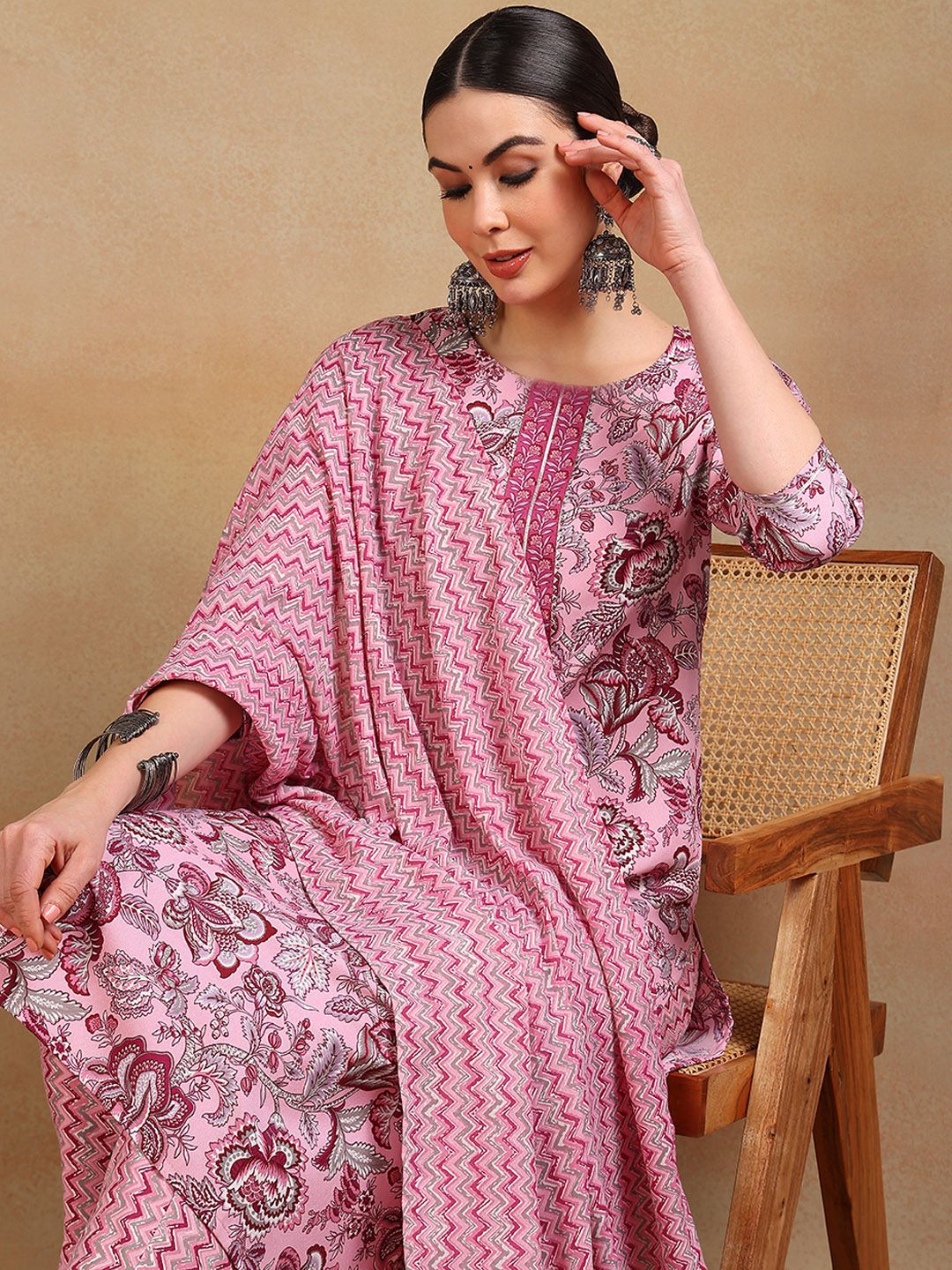KALINI Floral Printed Gotta Patti Kurta & Trousers With Dupatta