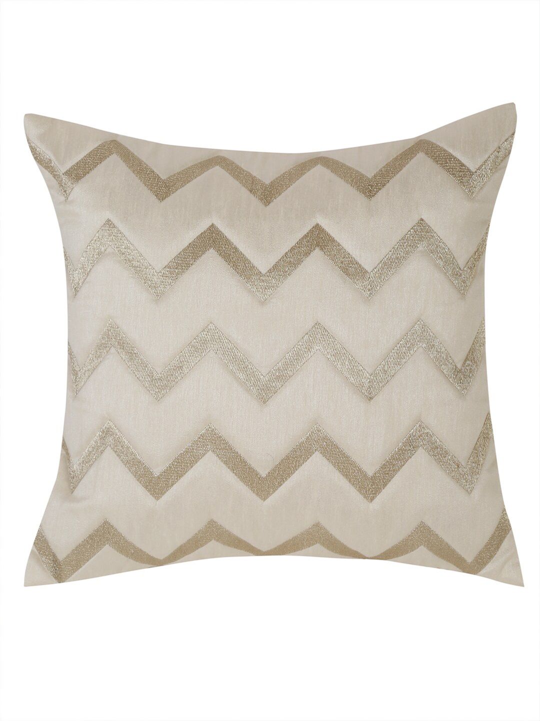 HOSTA HOMES Cream-Coloured & Gold-Toned Set of 2 Geometric Square Cushion Covers
