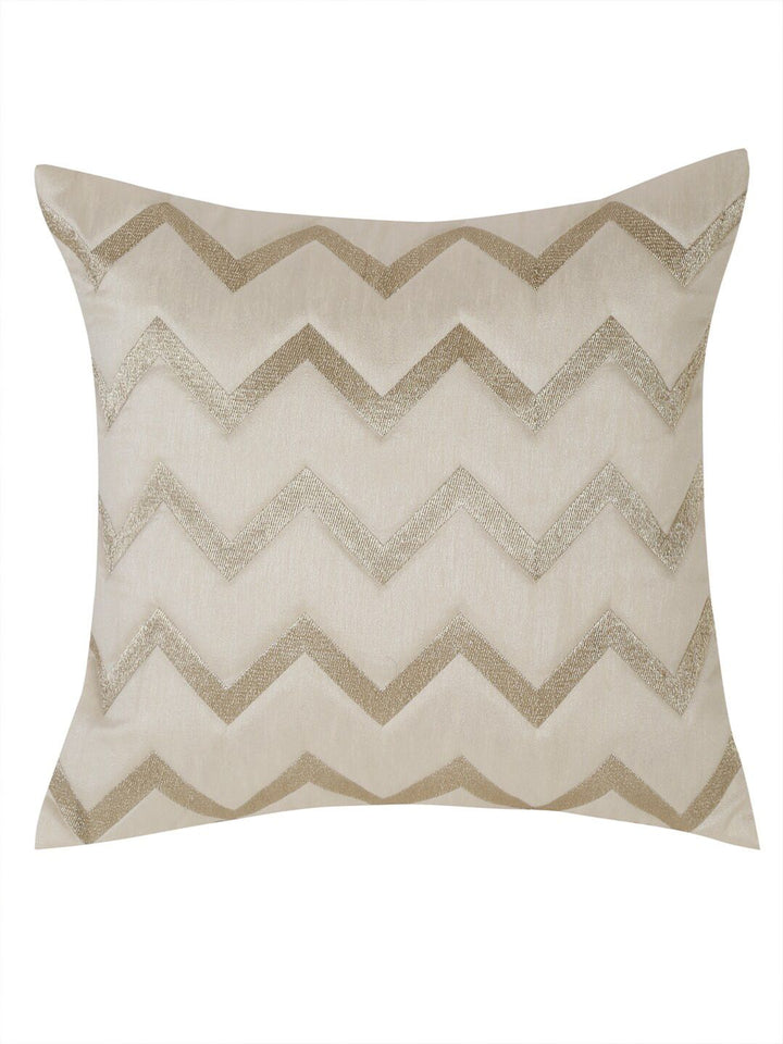 HOSTA HOMES Cream-Coloured & Gold-Toned Set of 2 Geometric Square Cushion Covers