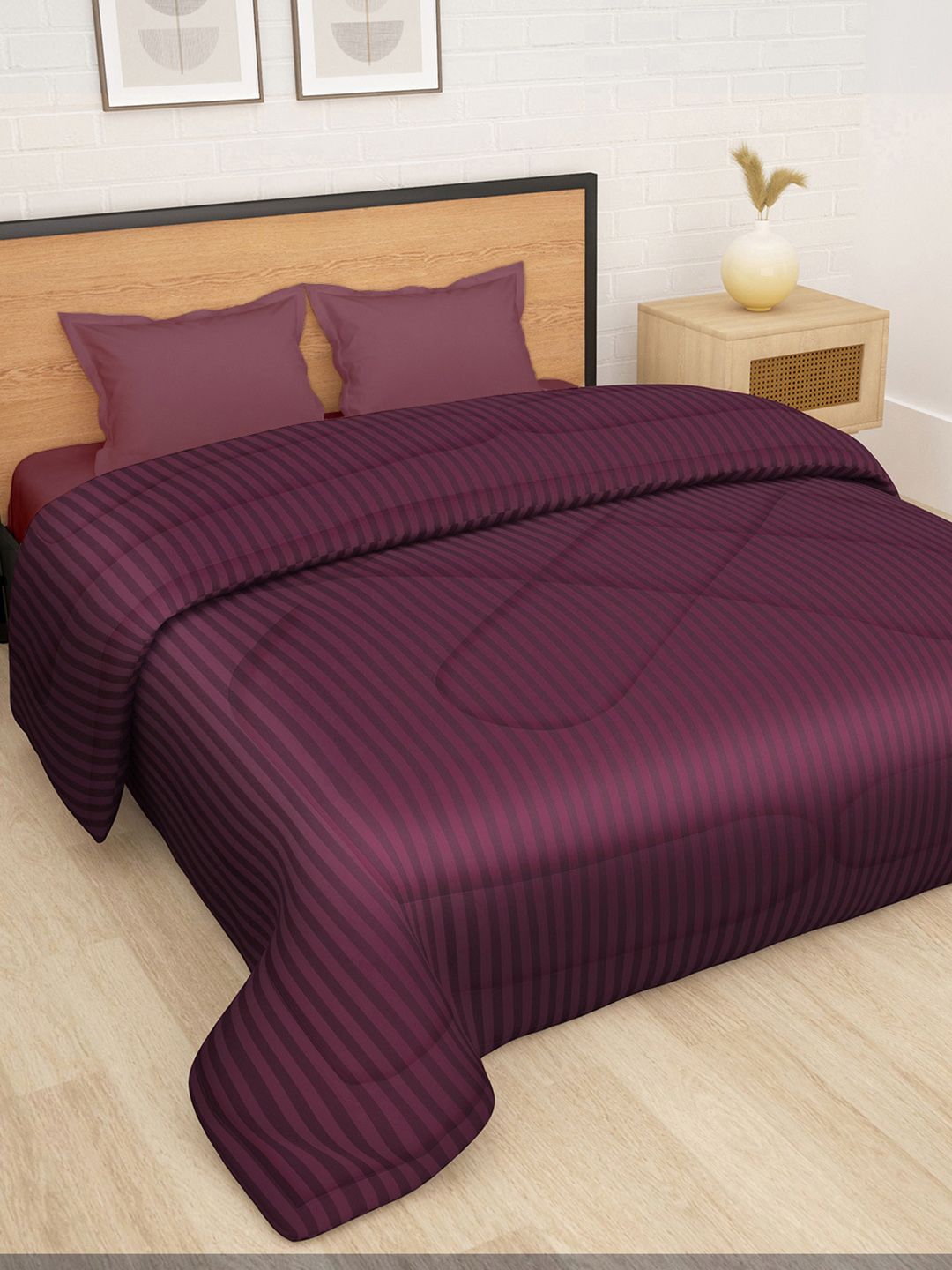 Story@home Maroon Striped 180 GSM Ac Room Reversible Double Bed Comforter