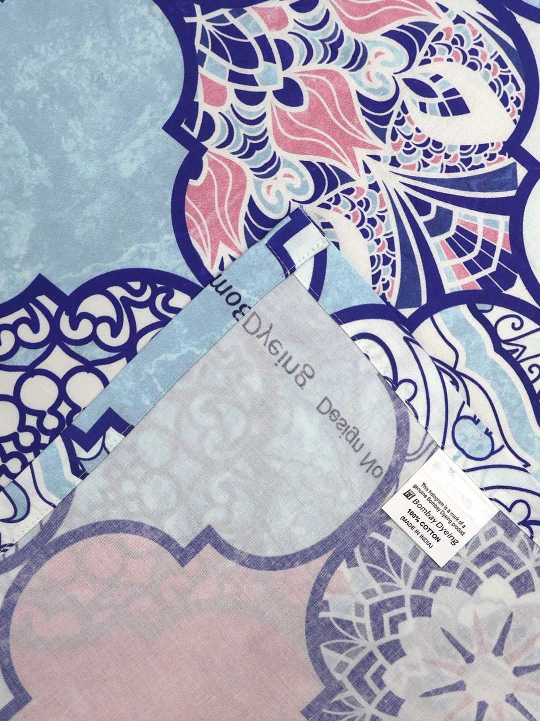 Bombay Dyeing Celebrating India Blue Print 300TC Cotton King Bedsheet & 4 Pillow Cover