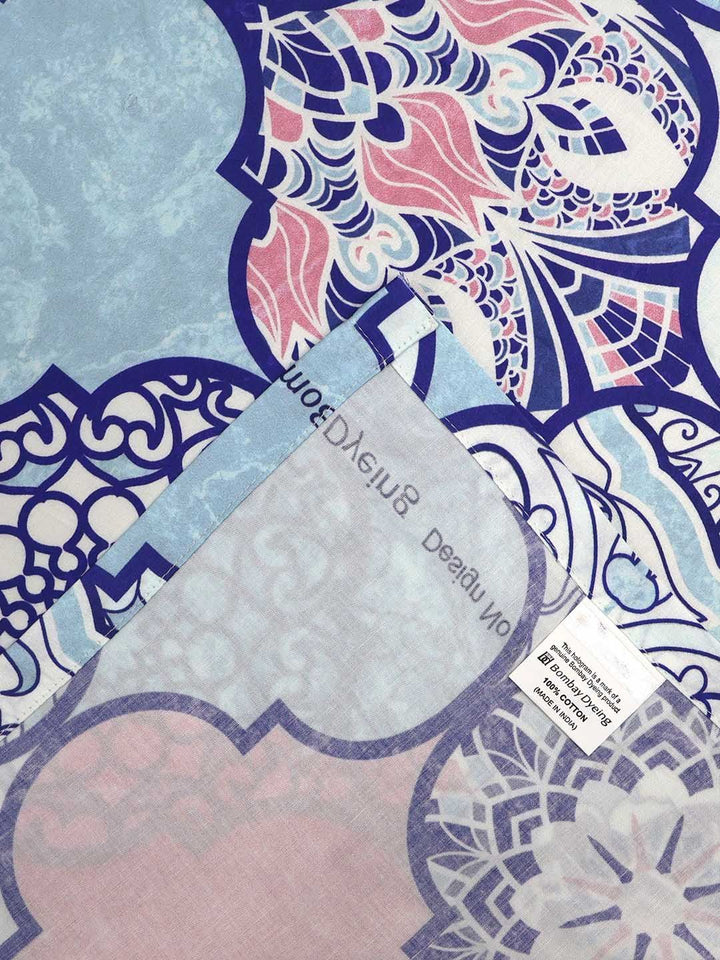 Bombay Dyeing Celebrating India Blue Print 300TC Cotton King Bedsheet & 4 Pillow Cover