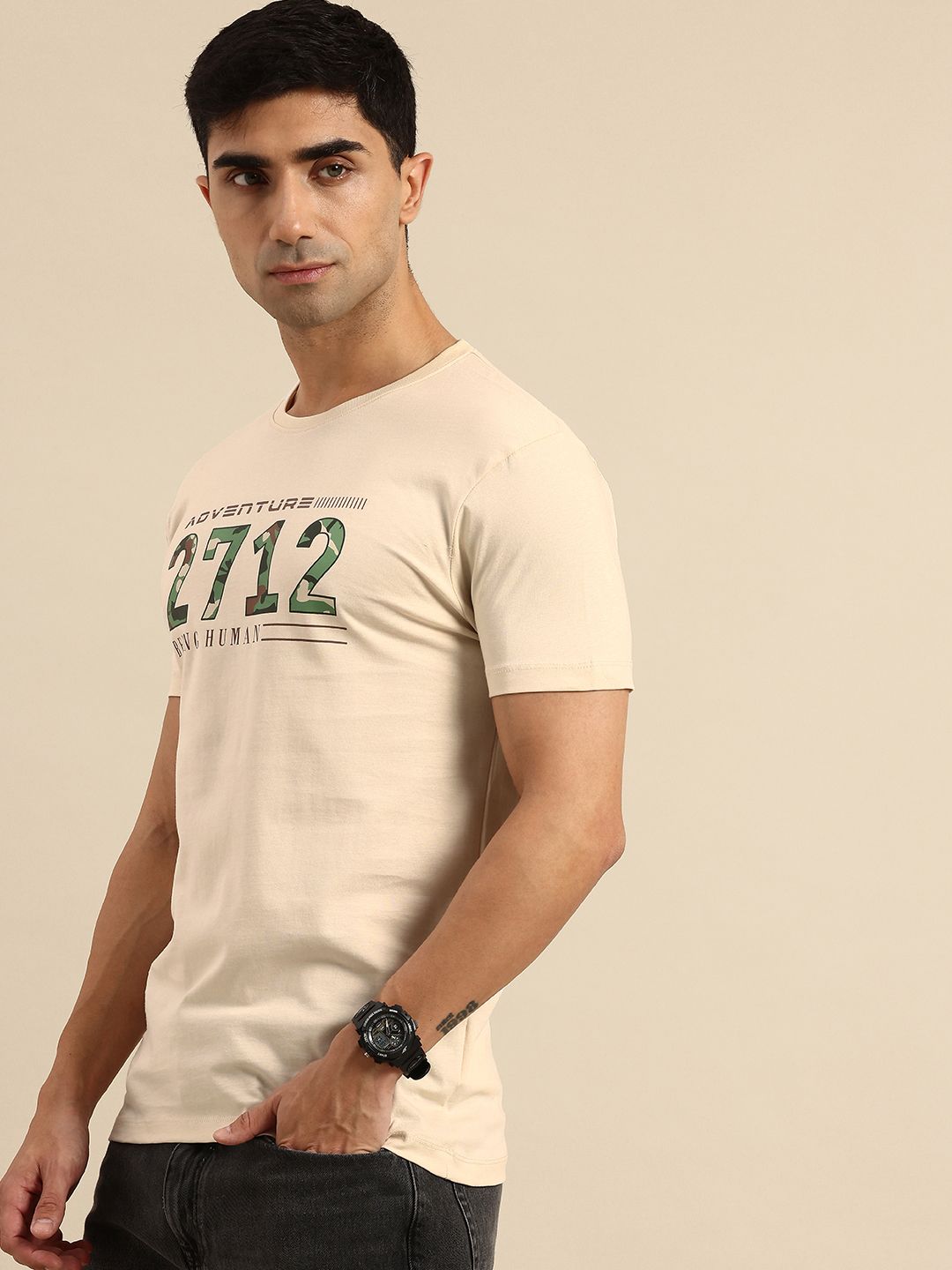 Being Human Typography Printed Pure Cotton Slim Fit T-shirt